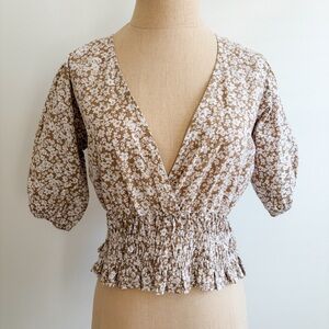 Sim & Sam Puff Sleeve Cropped Floral Blouse